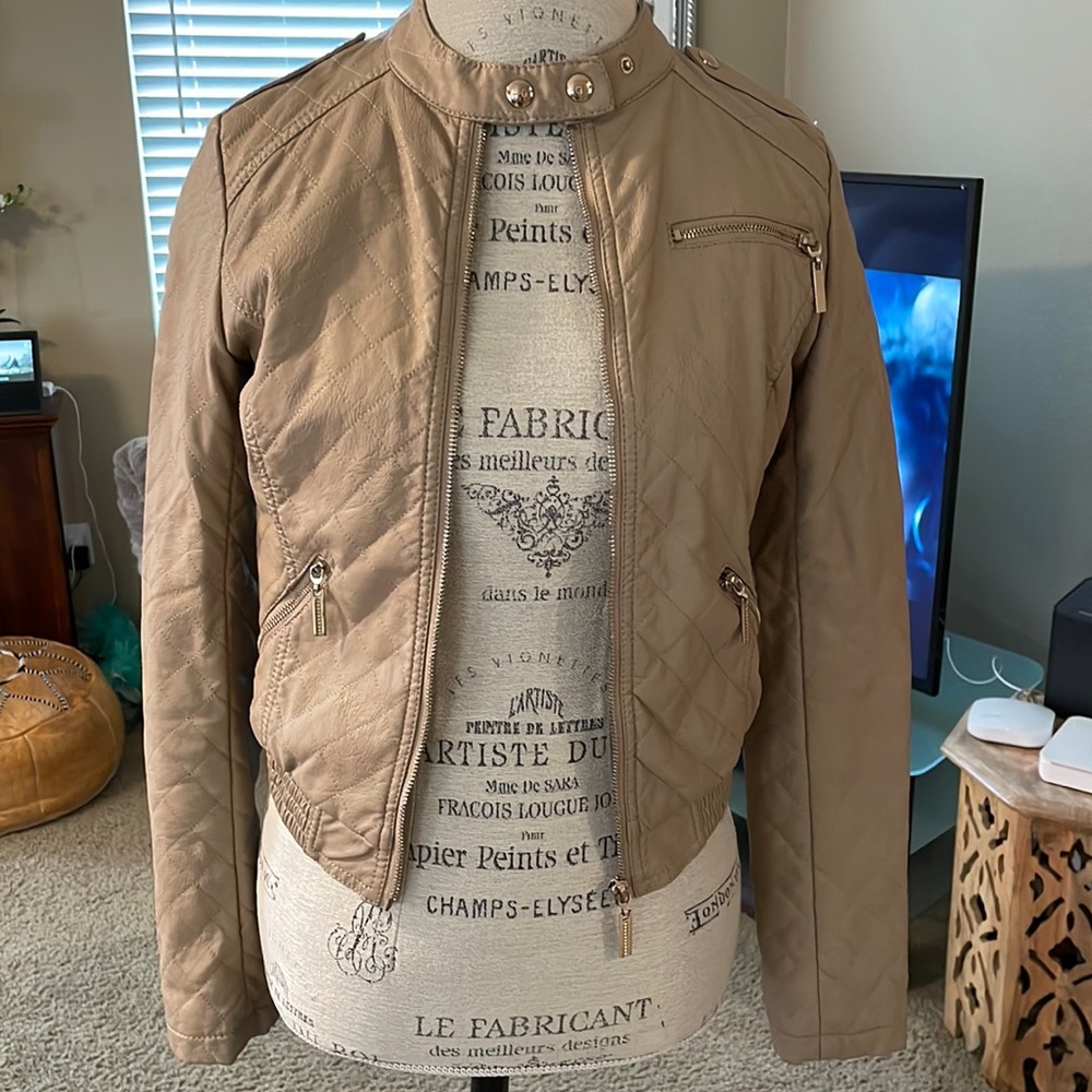 Small Forever 21 Tan Faux-Leather Jacket